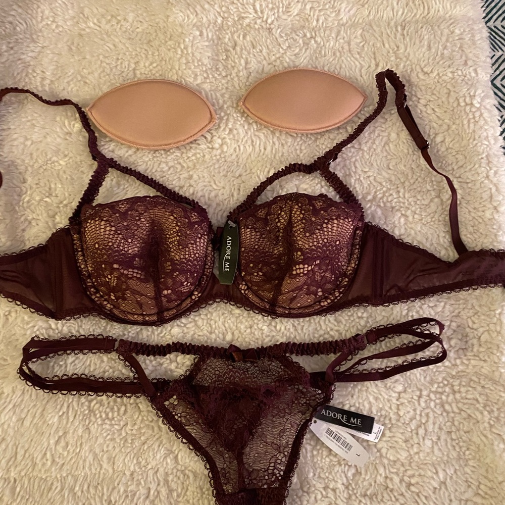 Adore Me Burgundy Lace Bra and Panty Set